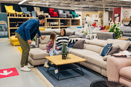 Family shopping at furniture store