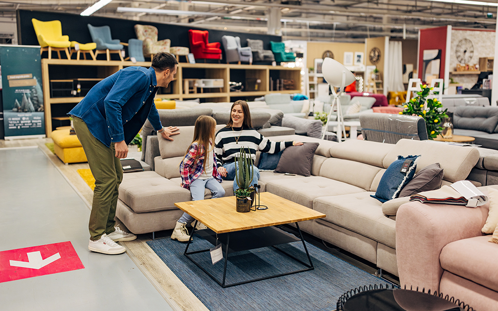 Family shopping at furniture store